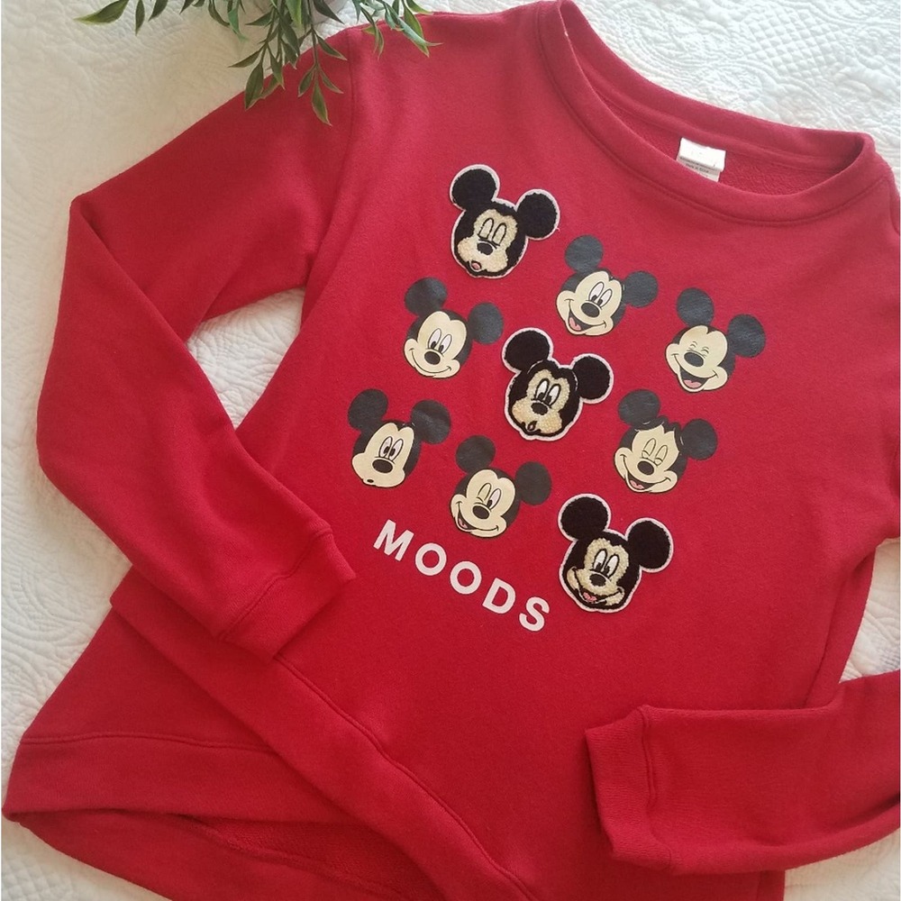 Disney Mickey mouse angled "moods" red sweater